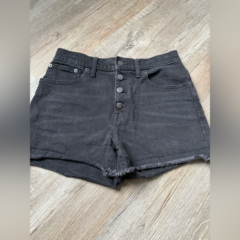 J. Crew Button Fly Denim Shorts Cotton High Rise Black Frayed Size 27 28 29 - Picture 3 of 9